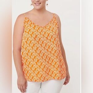 Ann Taylor LOFT Floral Ruffle Trim Cami Top Orange White Print Size XL